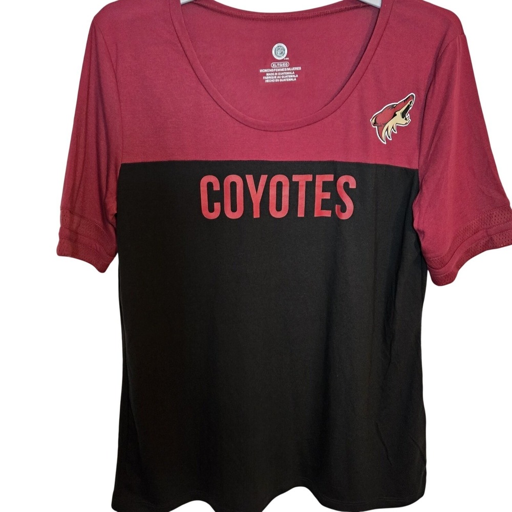 NWT Arizona Coyotes Womens XL NHL Shirt Red Black Colorblock Hockey Tee Fan Gear